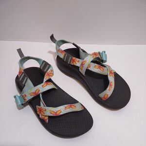 Chaco Children Girl Size 4 Strappy Sandal Floral Blue Orange